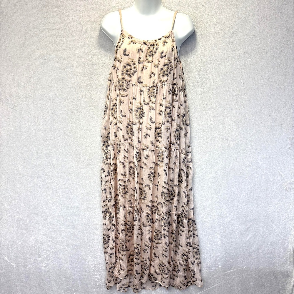 NWT Elena Baldi Italy Silk Blend Trapeze Sundress Womens Large Pink Floral Maxi